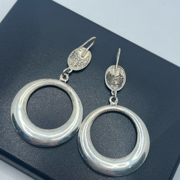 Modernist sterling silver disc hoop dangle earrings vintage - Picture 12 of 16